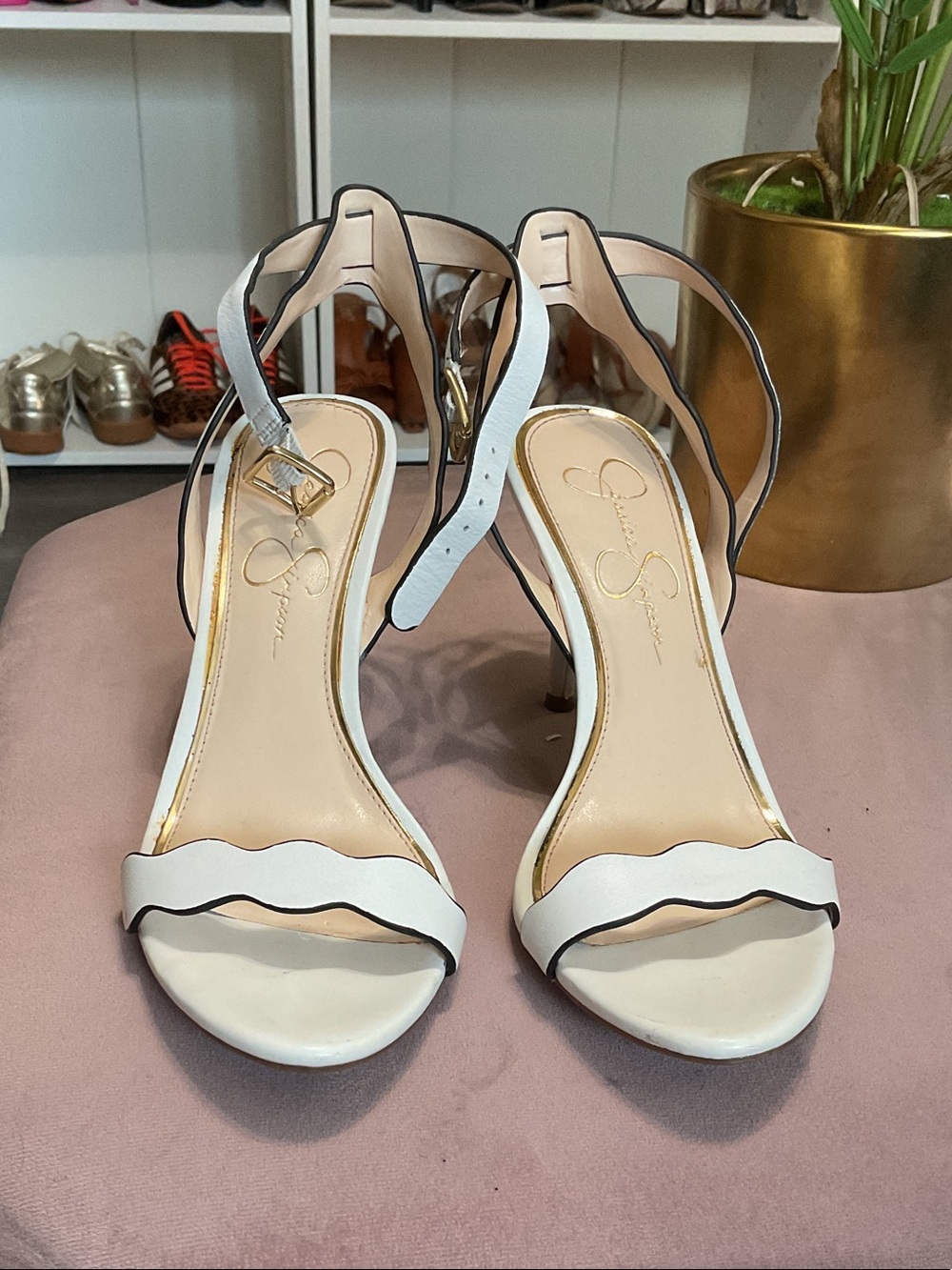 Jessica Simpson White Scalloped Ankle Strap Heels